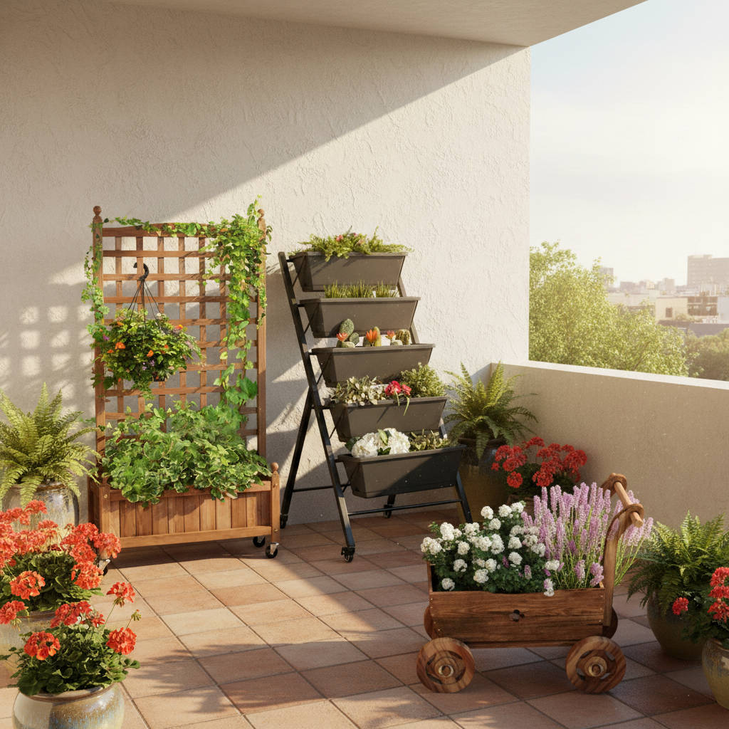 3-Piece Decorative Garden Ensemble: Mobile Planters for a Lush Oasis Garden at Gallery Canada