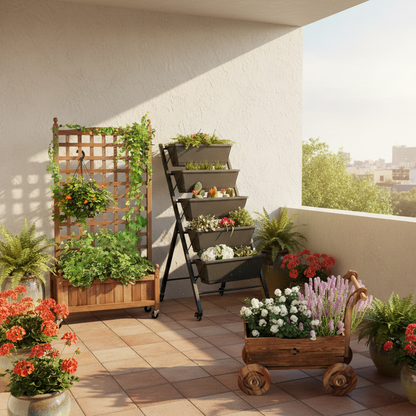 3-Piece Decorative Garden Ensemble: Mobile Planters for a Lush Oasis Garden at Gallery Canada