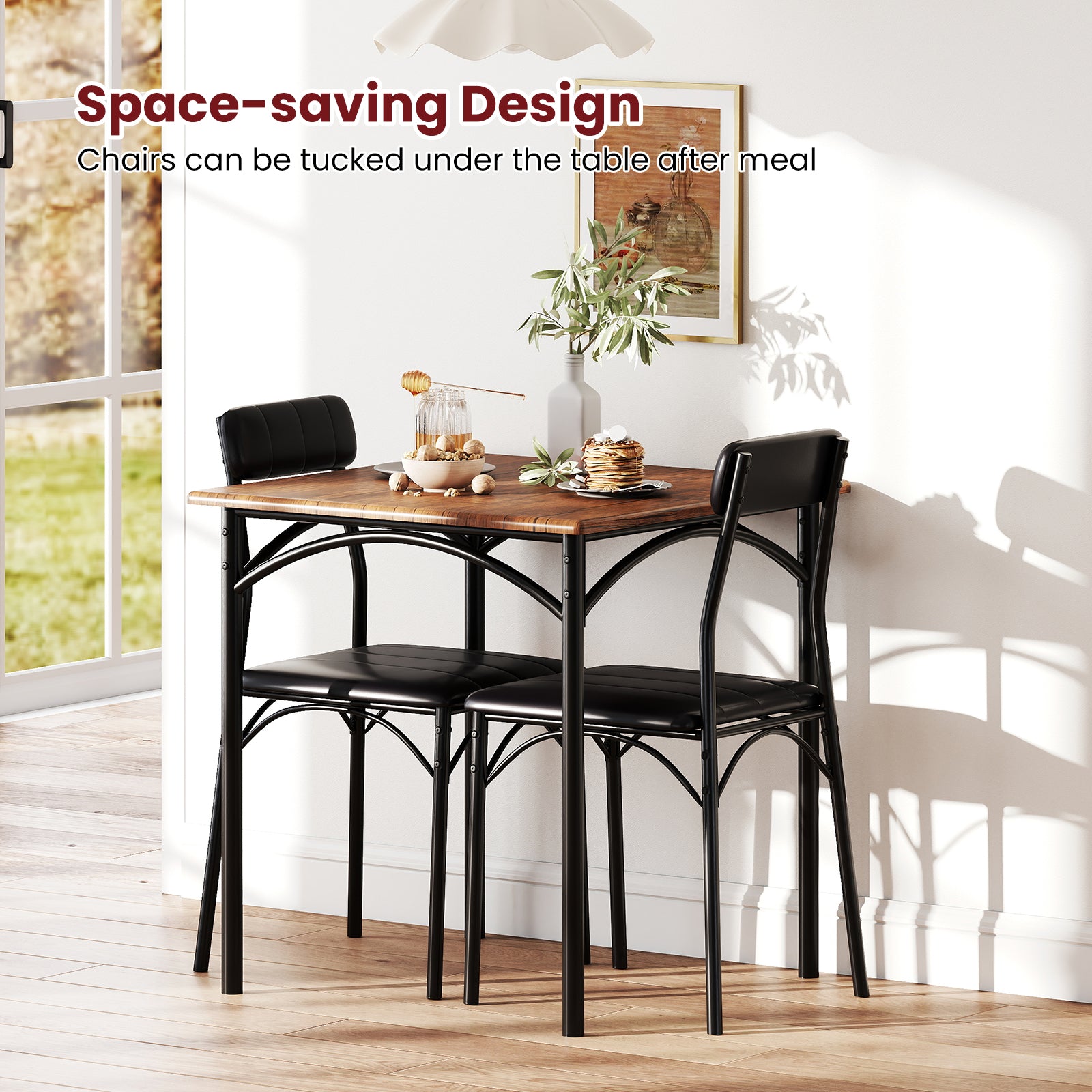 3-Piece Dining Table Set Square Kitchen Table and 2 Chairs for Dining Room, Rustic Brown Dining Room Sets at Gallery Canada