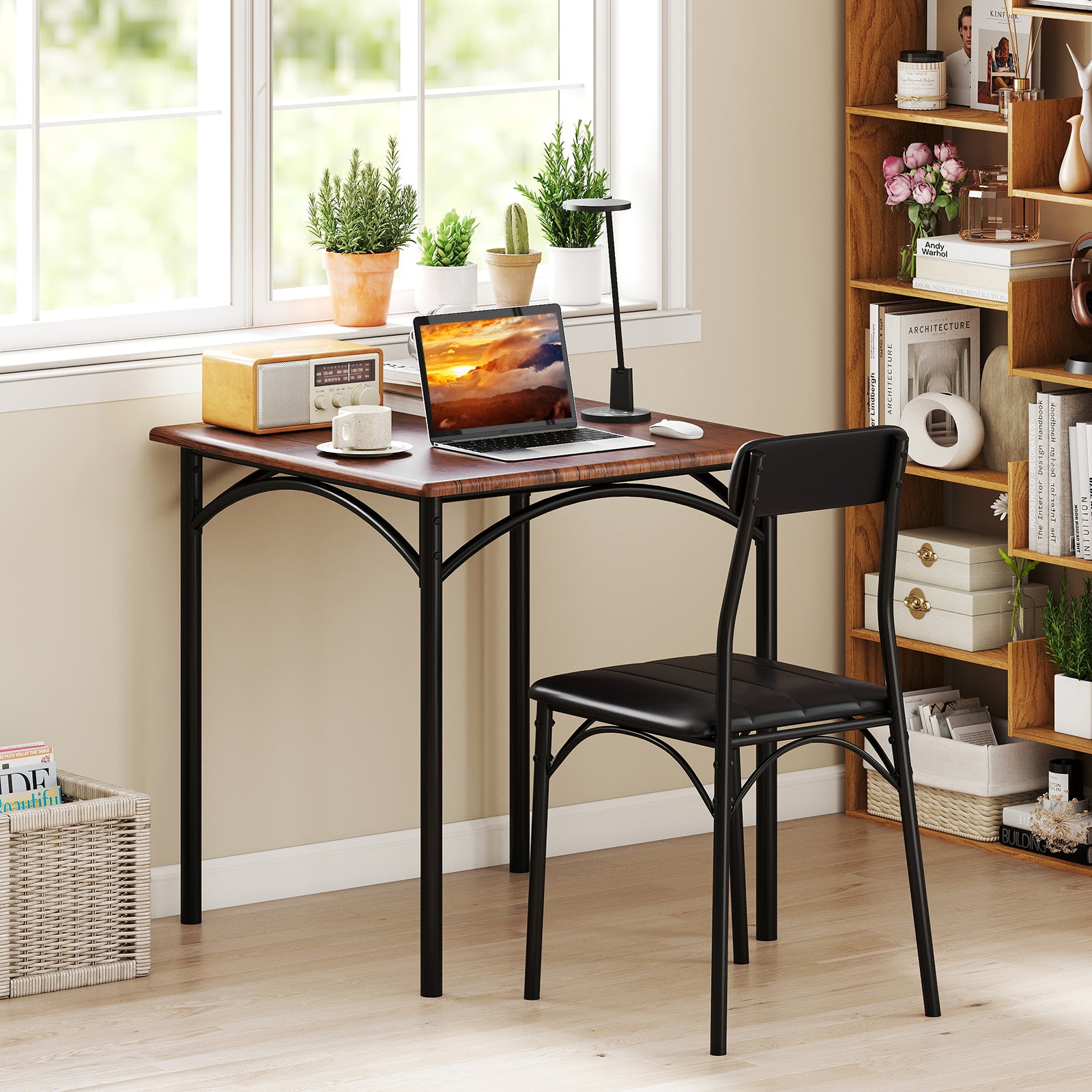 3-Piece Dining Table Set Square Kitchen Table and 2 Chairs for Dining Room, Rustic Brown Dining Room Sets at Gallery Canada