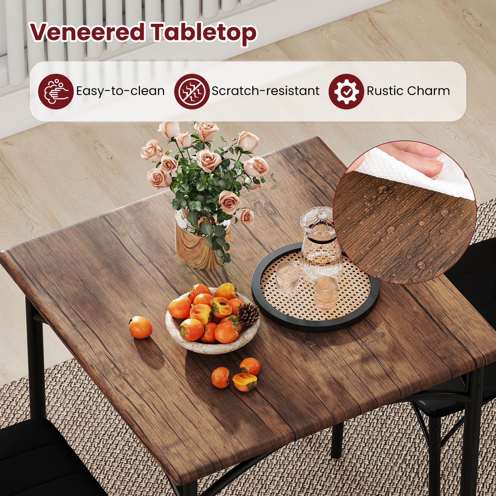 3-Piece Dining Table Set Square Kitchen Table and 2 Chairs for Dining Room, Rustic Brown Dining Room Sets at Gallery Canada