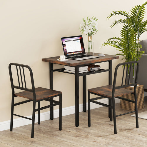 3-Piece Dining Table Set, Rectangular Kitchen Table, 2 Chairs, Brown
