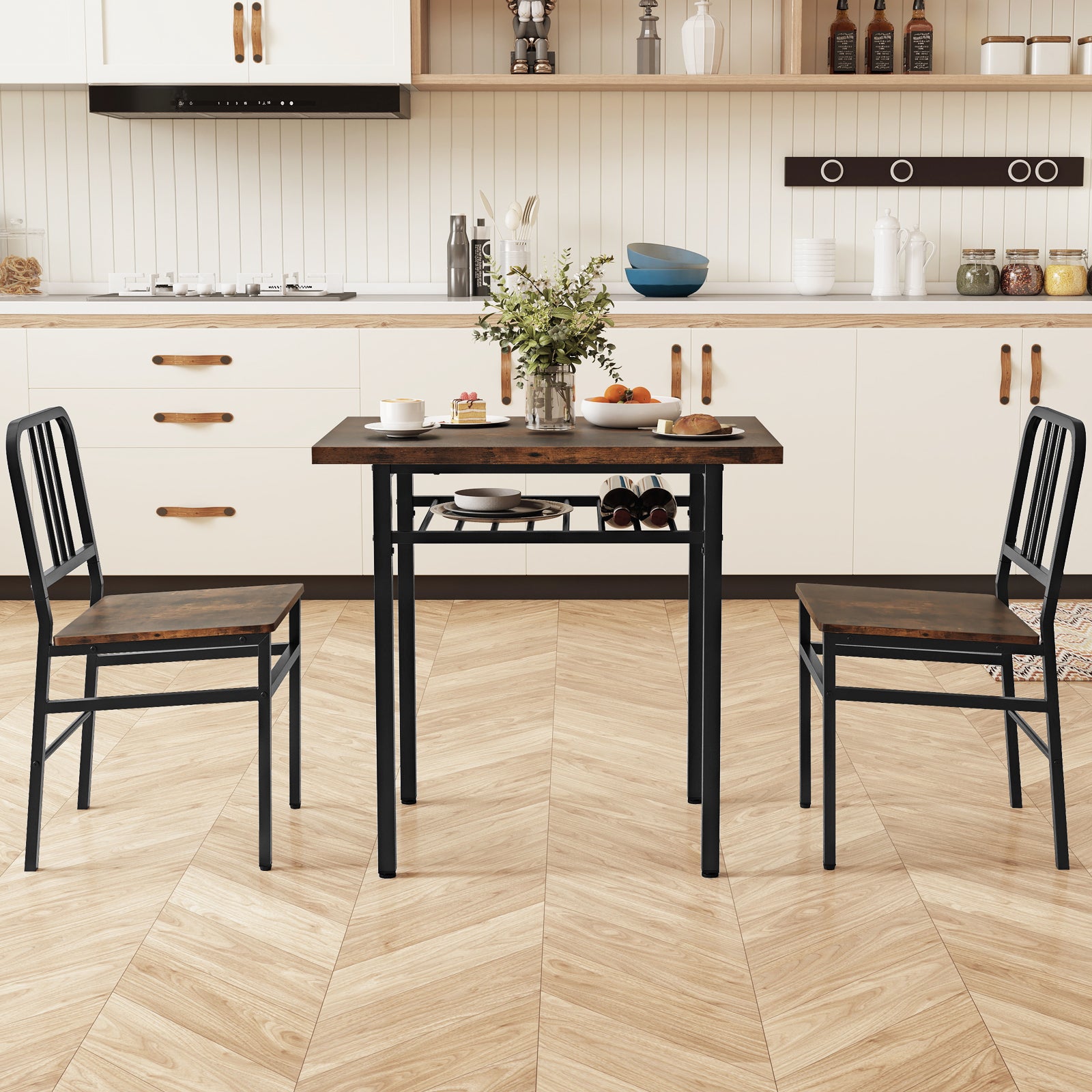 3-Piece Dining Table Set, Rectangular Kitchen Table, 2 Chairs, Brown Dining Room Sets at Gallery Canada
