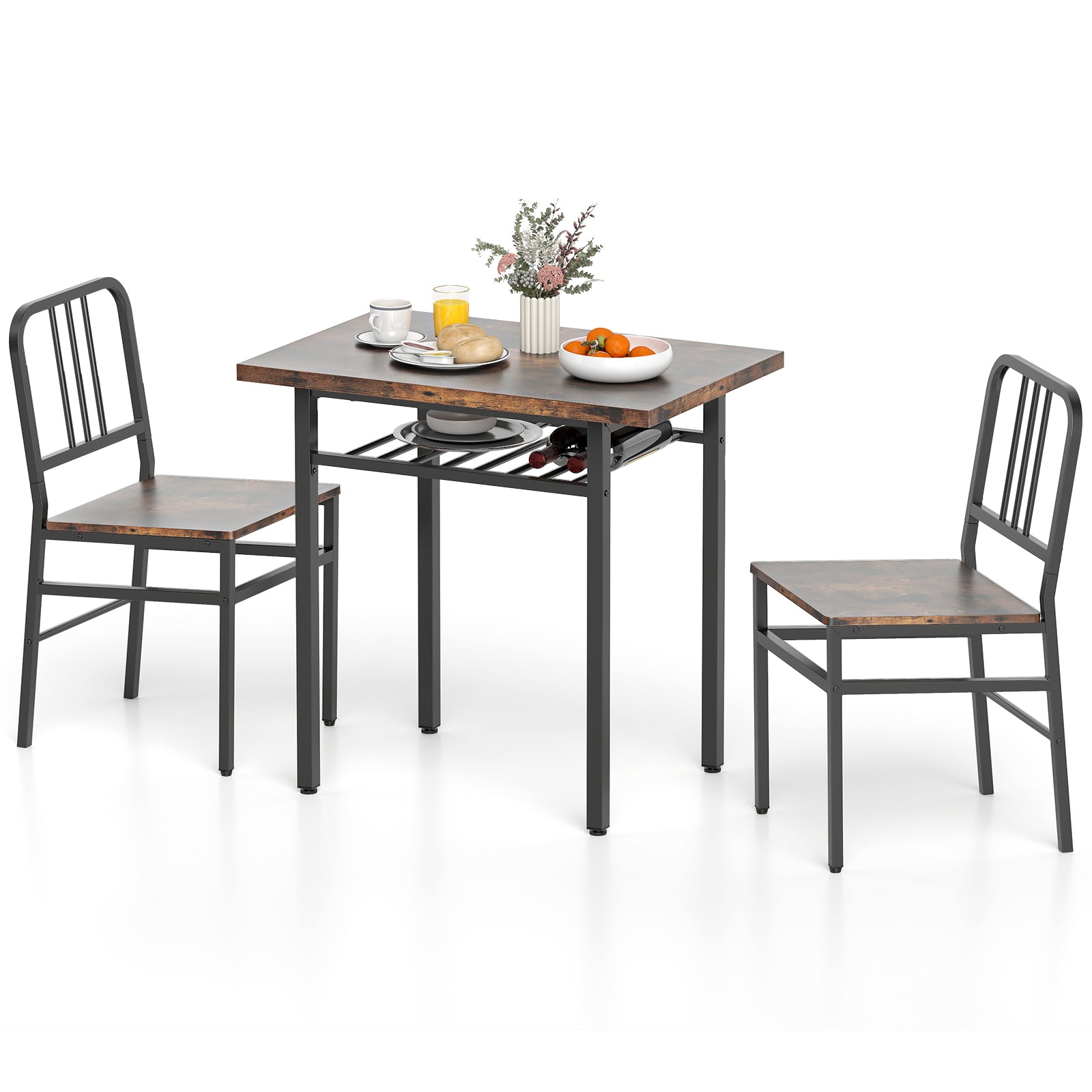 3-Piece Dining Table Set, Rectangular Kitchen Table, 2 Chairs, Brown Dining Room Sets Rustic Brown at Gallery Canada
