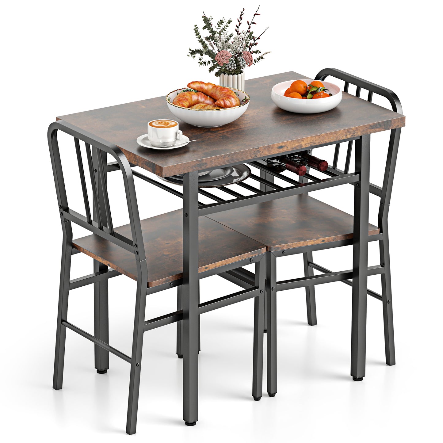 3-Piece Dining Table Set, Rectangular Kitchen Table, 2 Chairs, Brown Dining Room Sets at Gallery Canada