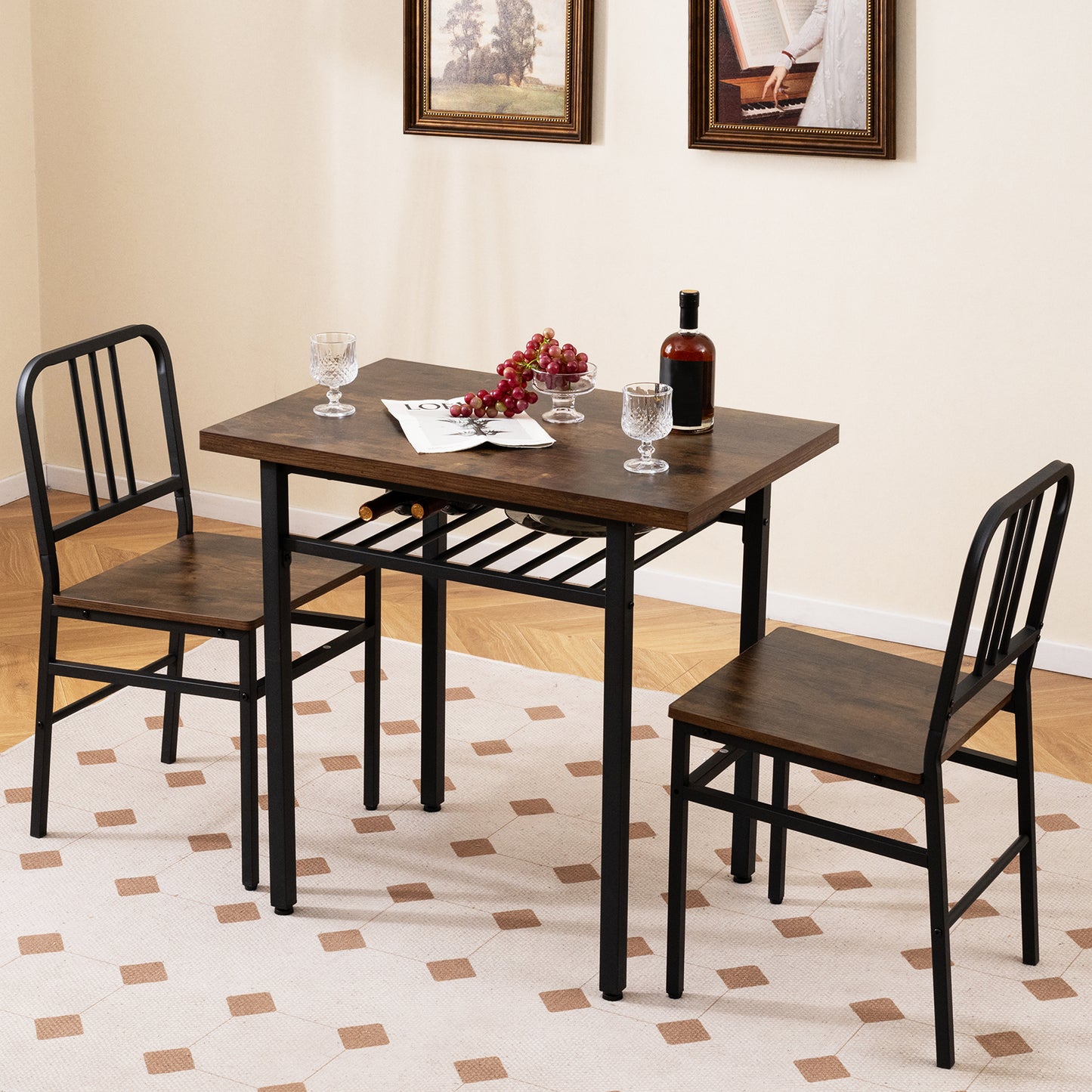 3-Piece Dining Table Set, Rectangular Kitchen Table, 2 Chairs, Brown Dining Room Sets at Gallery Canada