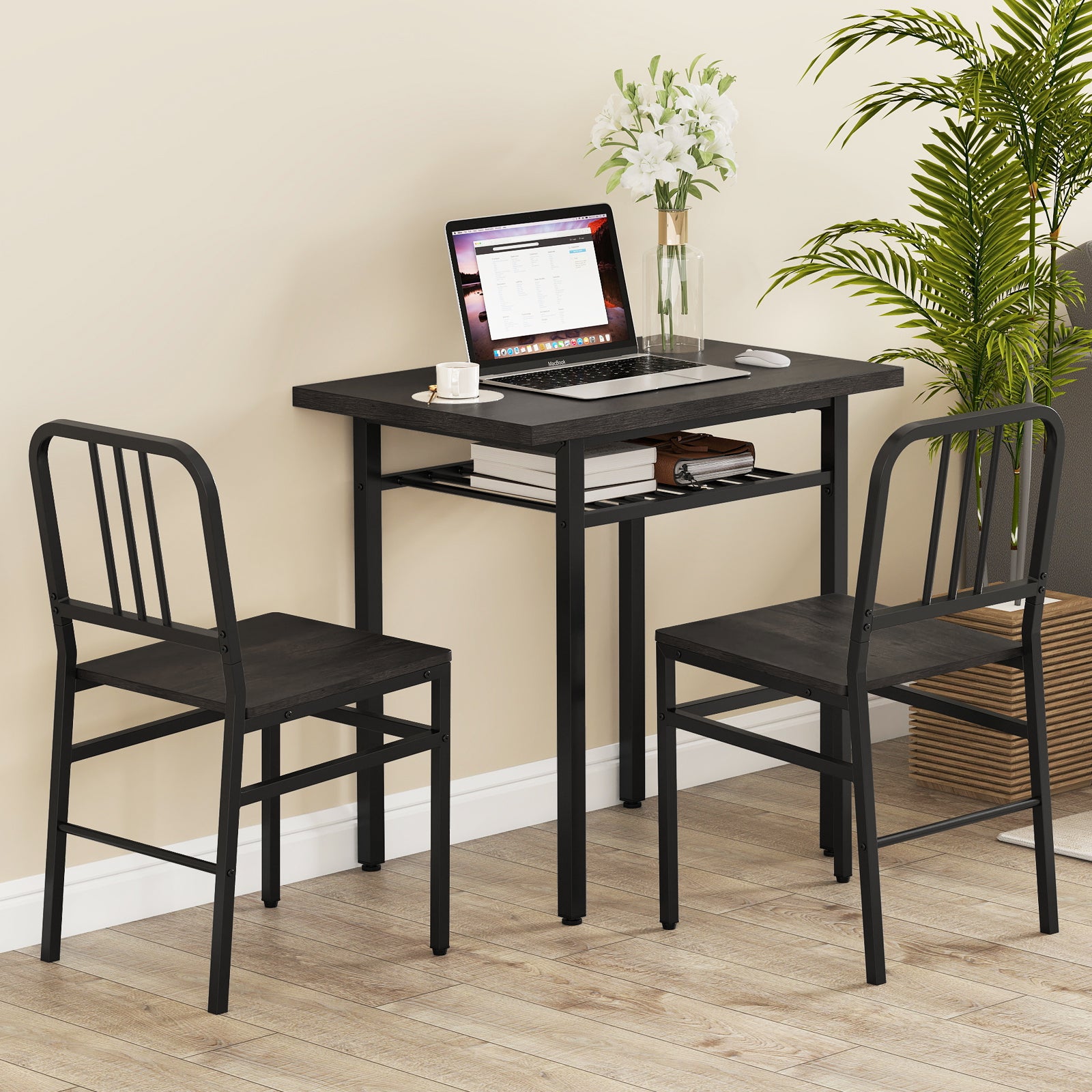 3-Piece Dining Table Set, Rectangular Kitchen Table, 2 Chairs, Black, Gray Dining Room Sets at Gallery Canada