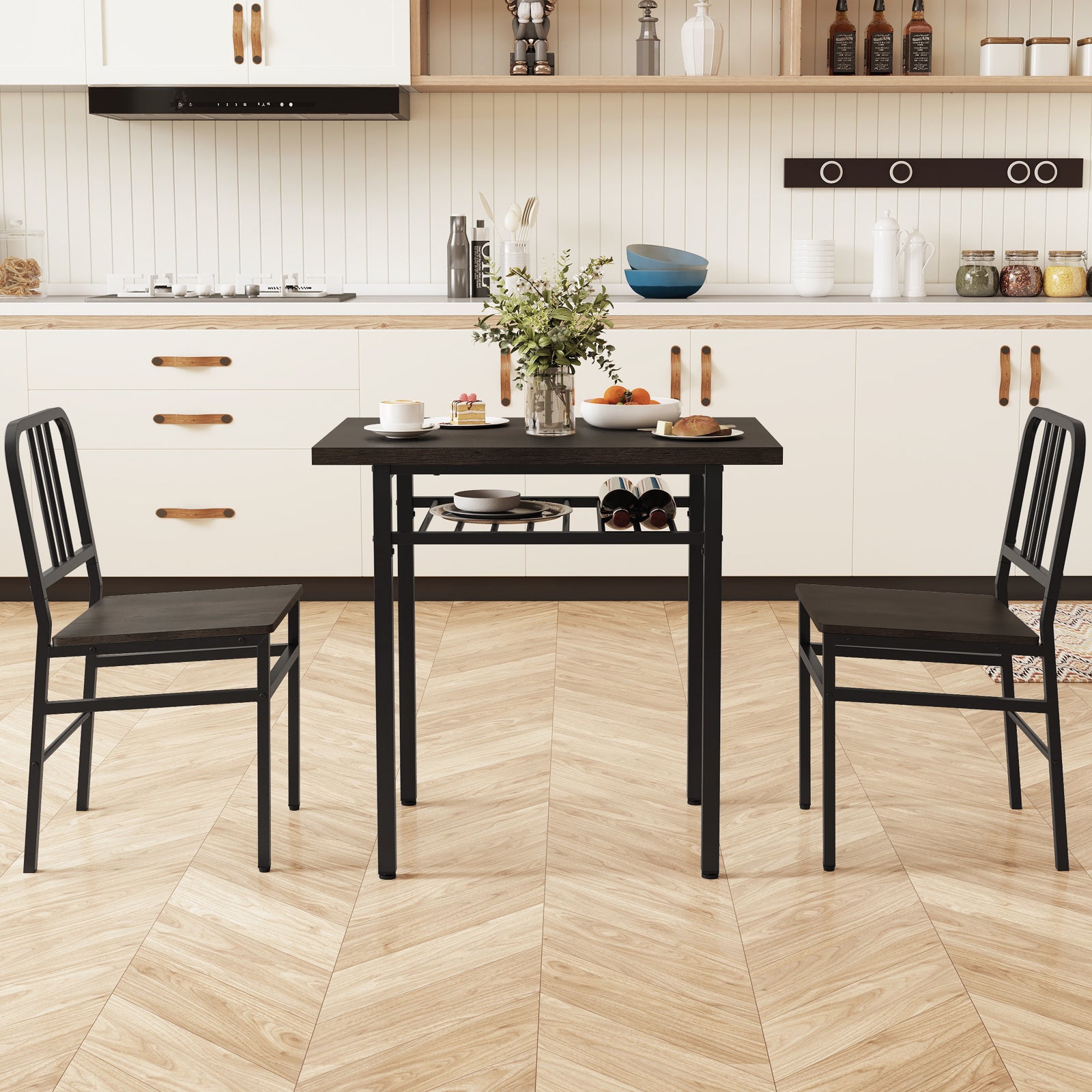3-Piece Dining Table Set, Rectangular Kitchen Table, 2 Chairs, Black, Gray Dining Room Sets at Gallery Canada