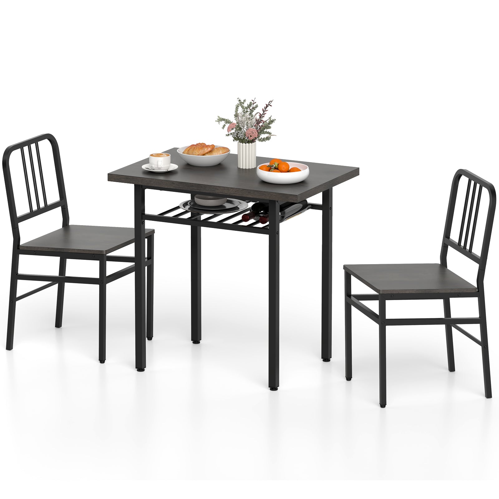 3-Piece Dining Table Set, Rectangular Kitchen Table, 2 Chairs, Black, Gray Dining Room Sets at Gallery Canada