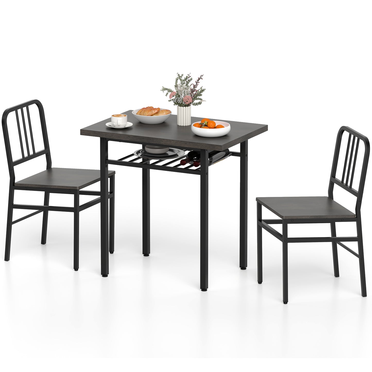 3-Piece Dining Table Set, Rectangular Kitchen Table, 2 Chairs, Black, Gray Dining Room Sets at Gallery Canada