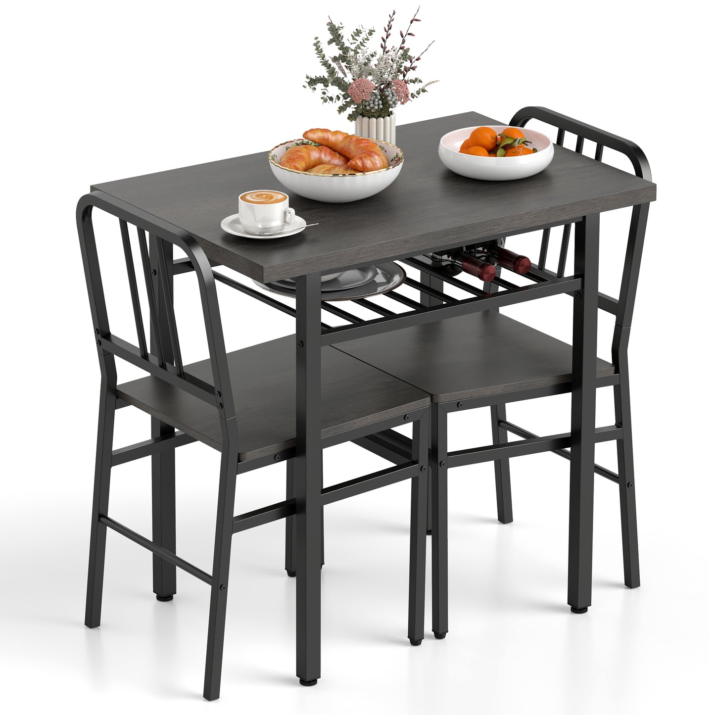 3-Piece Dining Table Set, Rectangular Kitchen Table, 2 Chairs, Black, Gray Dining Room Sets at Gallery Canada
