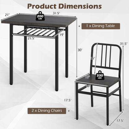 3-Piece Dining Table Set, Rectangular Kitchen Table, 2 Chairs, Black, Gray Dining Room Sets at Gallery Canada
