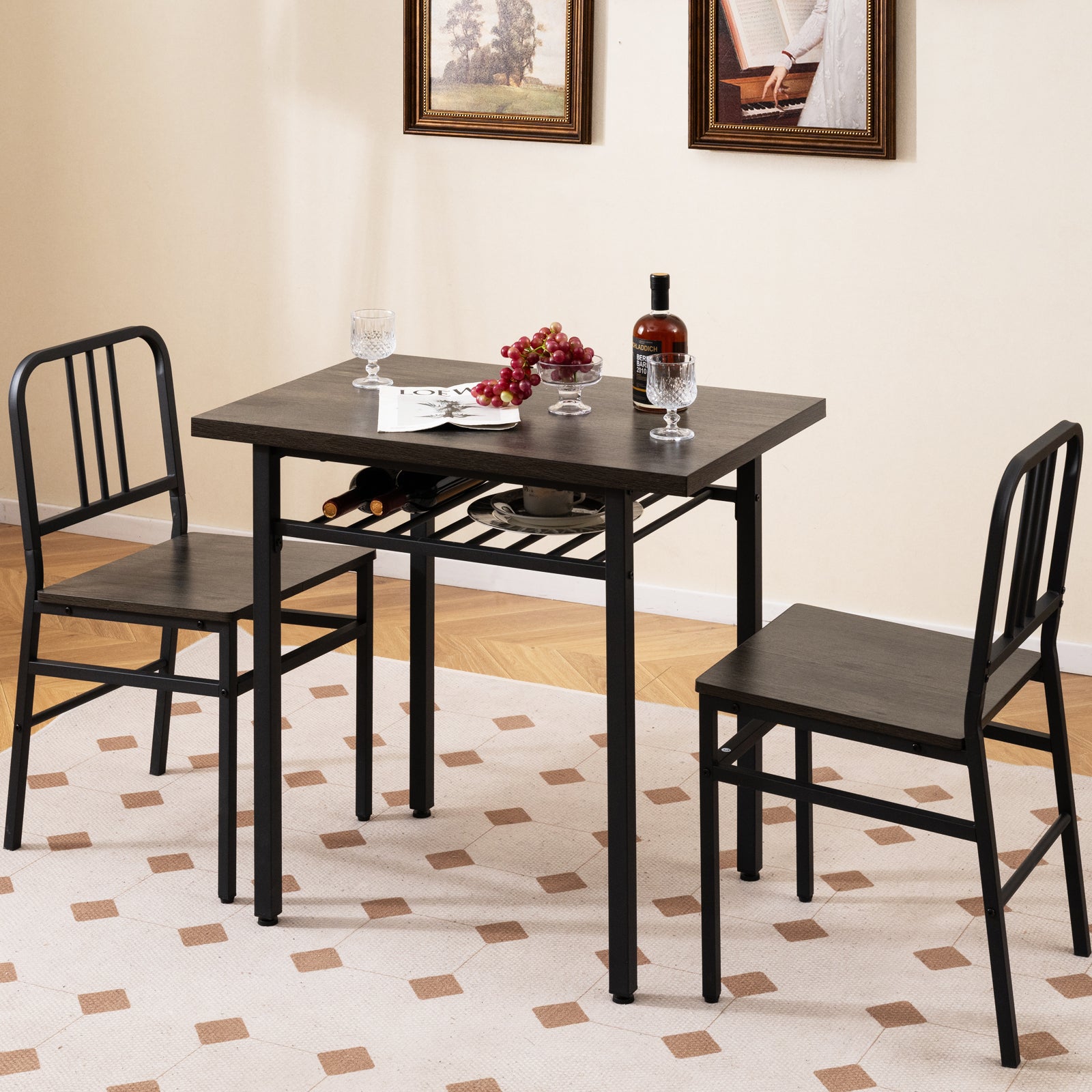 3-Piece Dining Table Set, Rectangular Kitchen Table, 2 Chairs, Black, Gray Dining Room Sets at Gallery Canada