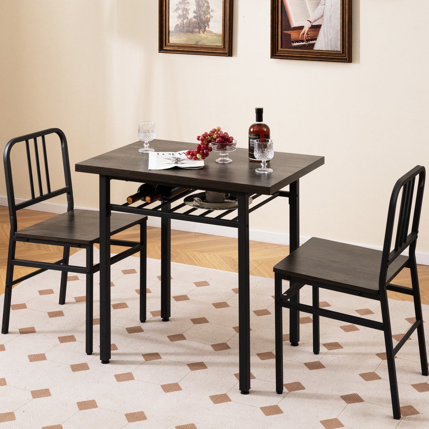 3-Piece Dining Table Set, Rectangular Kitchen Table, 2 Chairs, Black, Gray Dining Room Sets at Gallery Canada