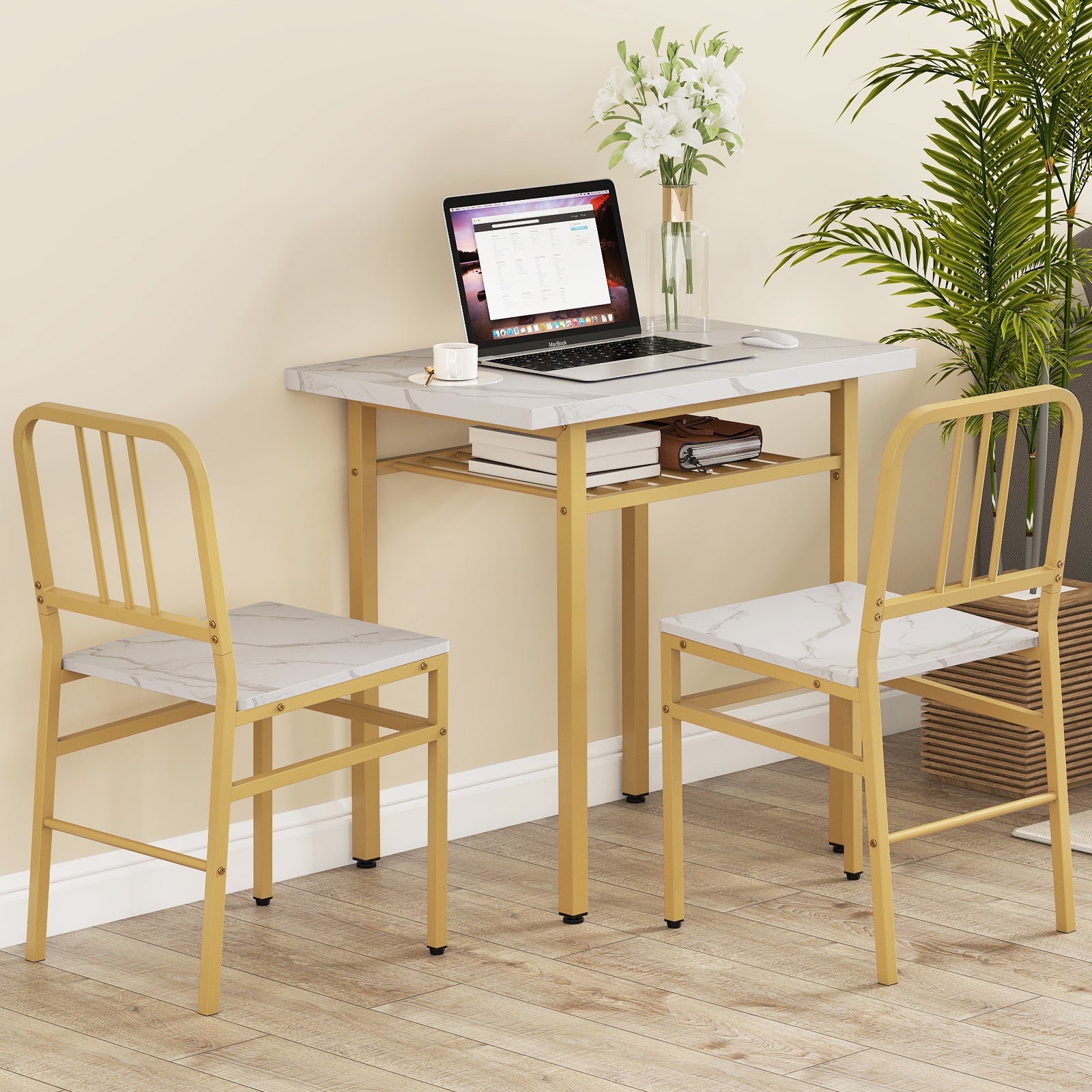 3-Piece Dining Table Set, Rectangular Kitchen Table, 2 Chairs, Golden, White Dining Room Sets at Gallery Canada