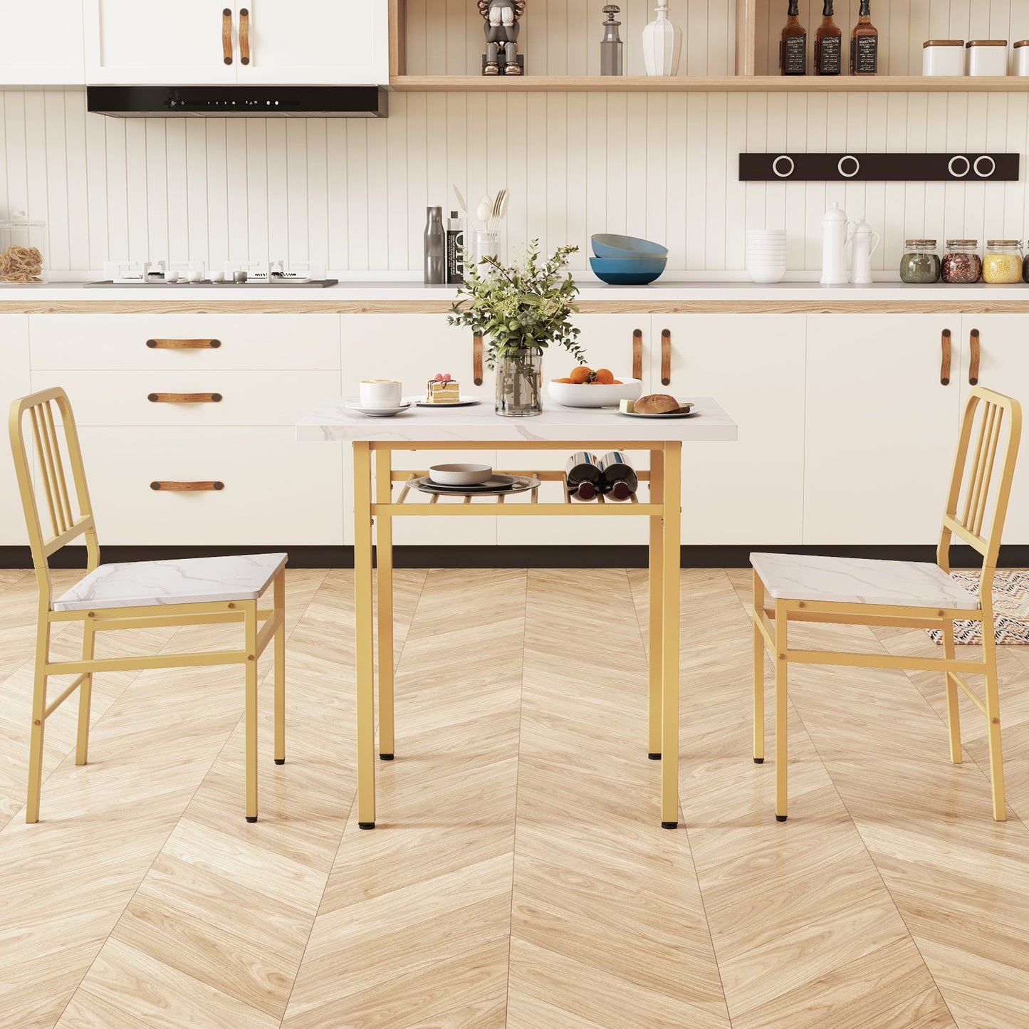 3-Piece Dining Table Set, Rectangular Kitchen Table, 2 Chairs, Golden, White Dining Room Sets at Gallery Canada
