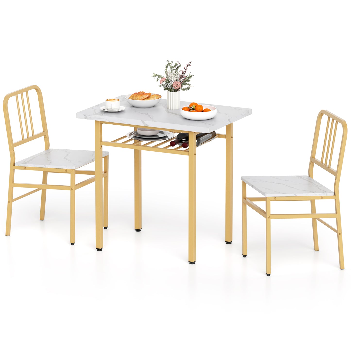 3-Piece Dining Table Set, Rectangular Kitchen Table, 2 Chairs, Golden, White Dining Room Sets at Gallery Canada