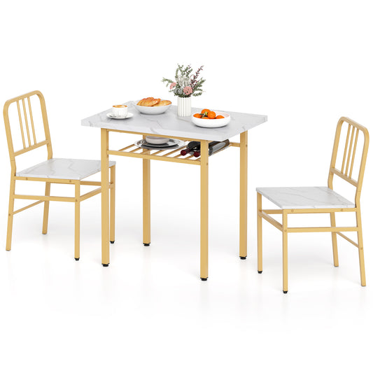 3-Piece Dining Table Set, Rectangular Kitchen Table, 2 Chairs, Golden, White Dining Room Sets White & Golden at Gallery Canada