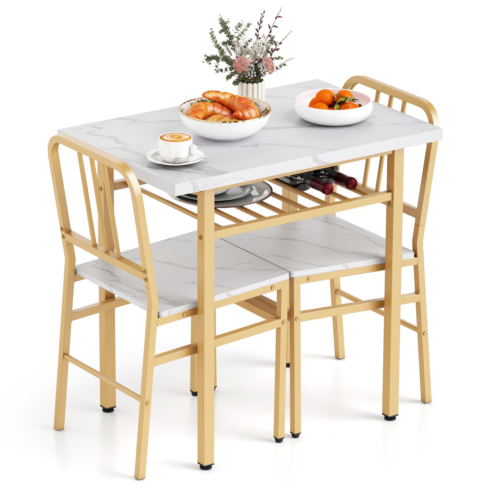 3-Piece Dining Table Set, Rectangular Kitchen Table, 2 Chairs, Golden, White Dining Room Sets at Gallery Canada