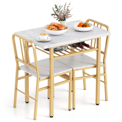 3-Piece Dining Table Set, Rectangular Kitchen Table, 2 Chairs, Golden, White Dining Room Sets at Gallery Canada
