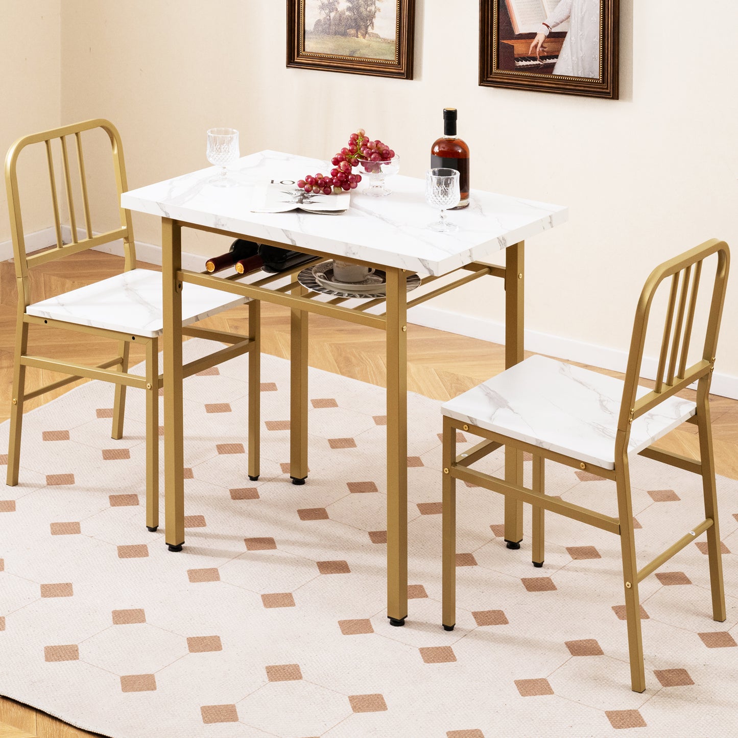 3-Piece Dining Table Set, Rectangular Kitchen Table, 2 Chairs, Golden, White Dining Room Sets at Gallery Canada