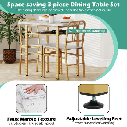 3-Piece Dining Table Set, Rectangular Kitchen Table, 2 Chairs, Golden, White Dining Room Sets at Gallery Canada