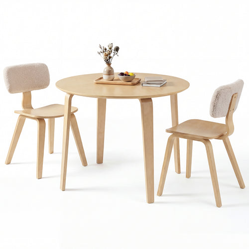 3 Piece Dining Table Set, 2 Padded Chairs, Rubber Wood Table, Natural