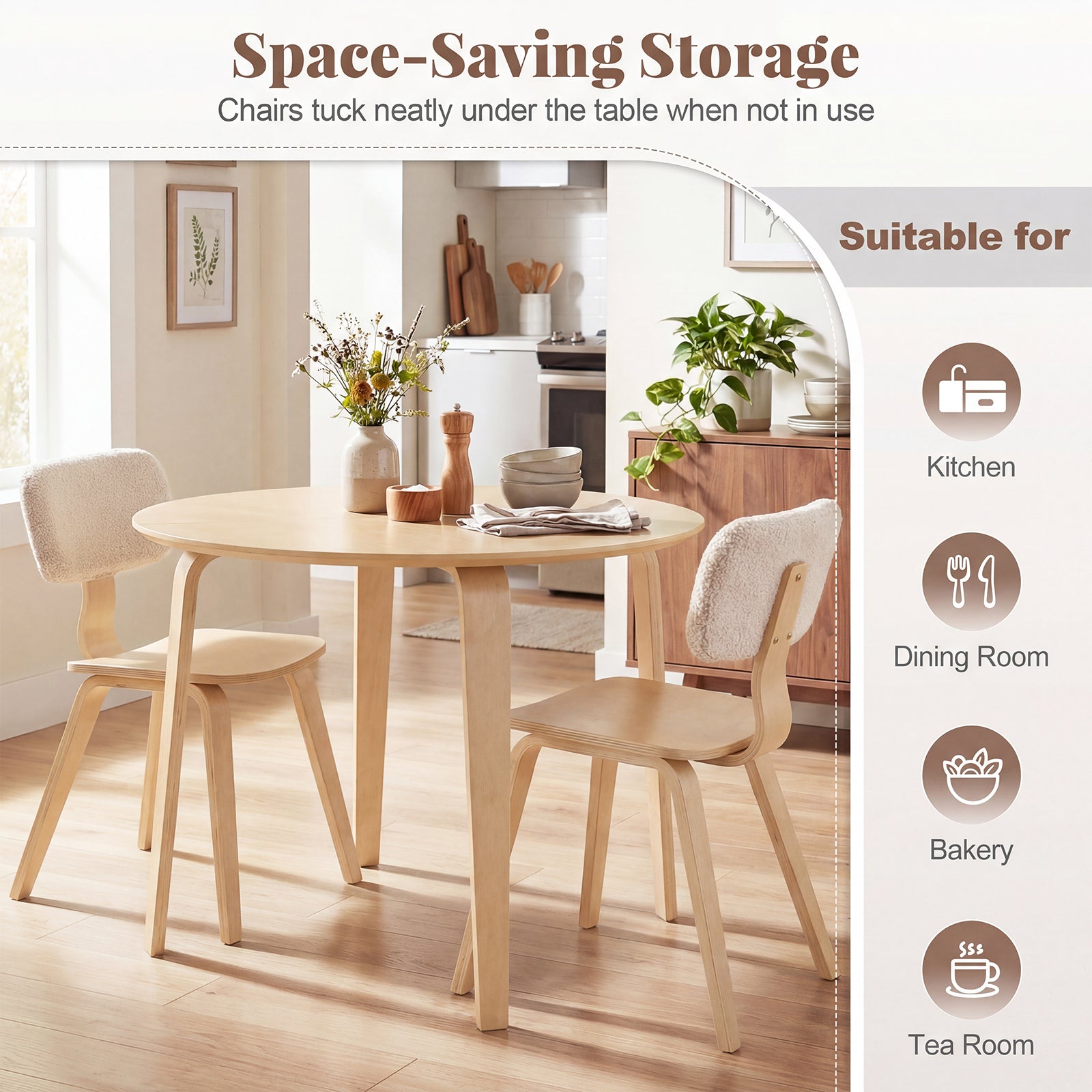 3 Piece Dining Table Set, 2 Padded Chairs, Rubber Wood Table, Natural Dining Room Sets at Gallery Canada