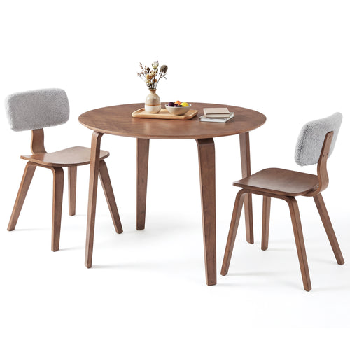 3 Piece Dining Table Set, 2 Padded Chairs, Rubber Wood Table, Gray