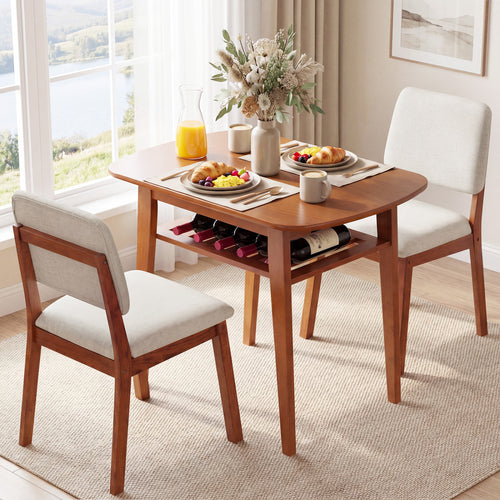3-Piece Dining Table Set for 2 with Upholstered Chairs, Cherry