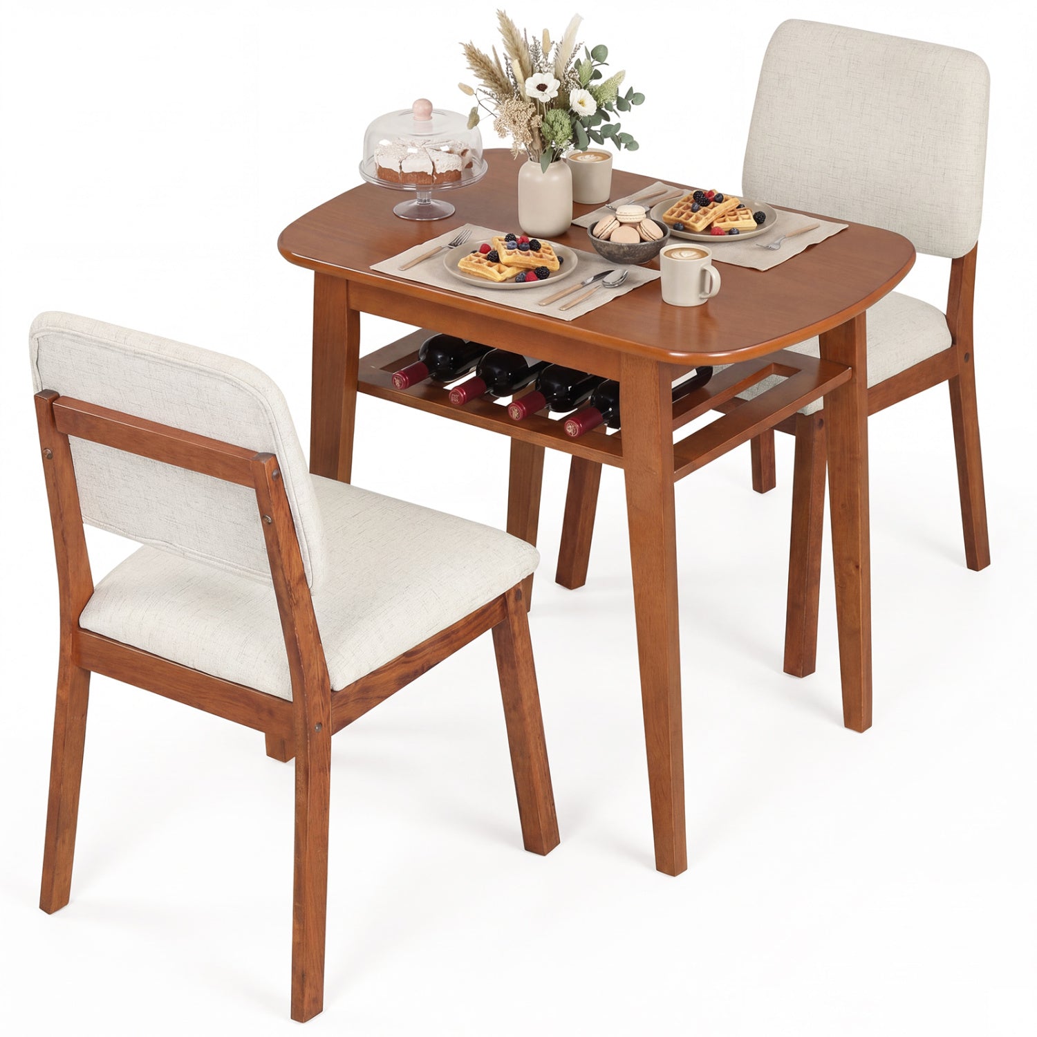 3-Piece Dining Table Set for 2 with Upholstered Chairs, Cherry Dining Room Sets at Gallery Canada