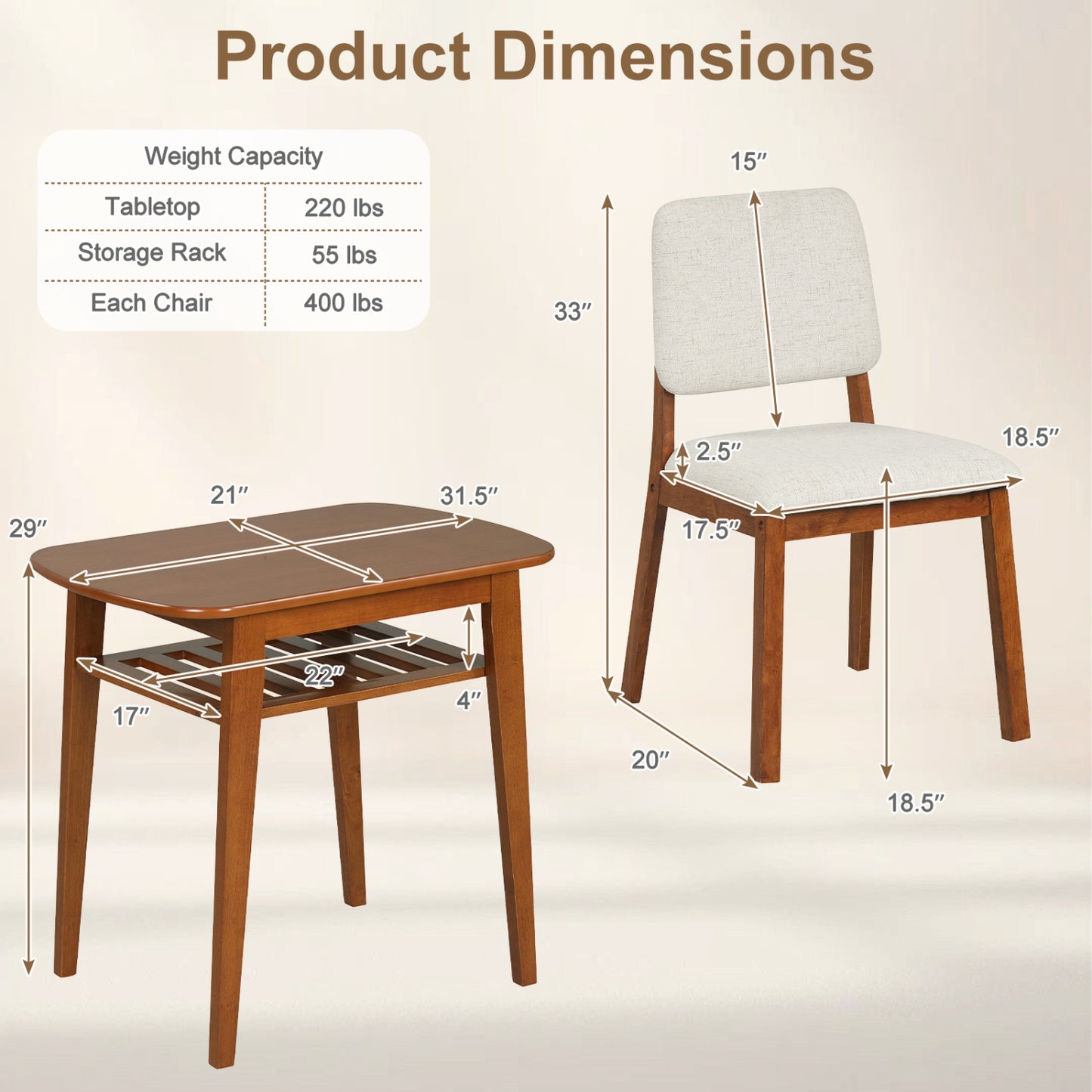 3-Piece Dining Table Set for 2 with Upholstered Chairs, Cherry Dining Room Sets at Gallery Canada