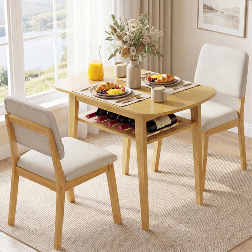 3-Piece Dining Table Set with Upholstered Chairs, Natural