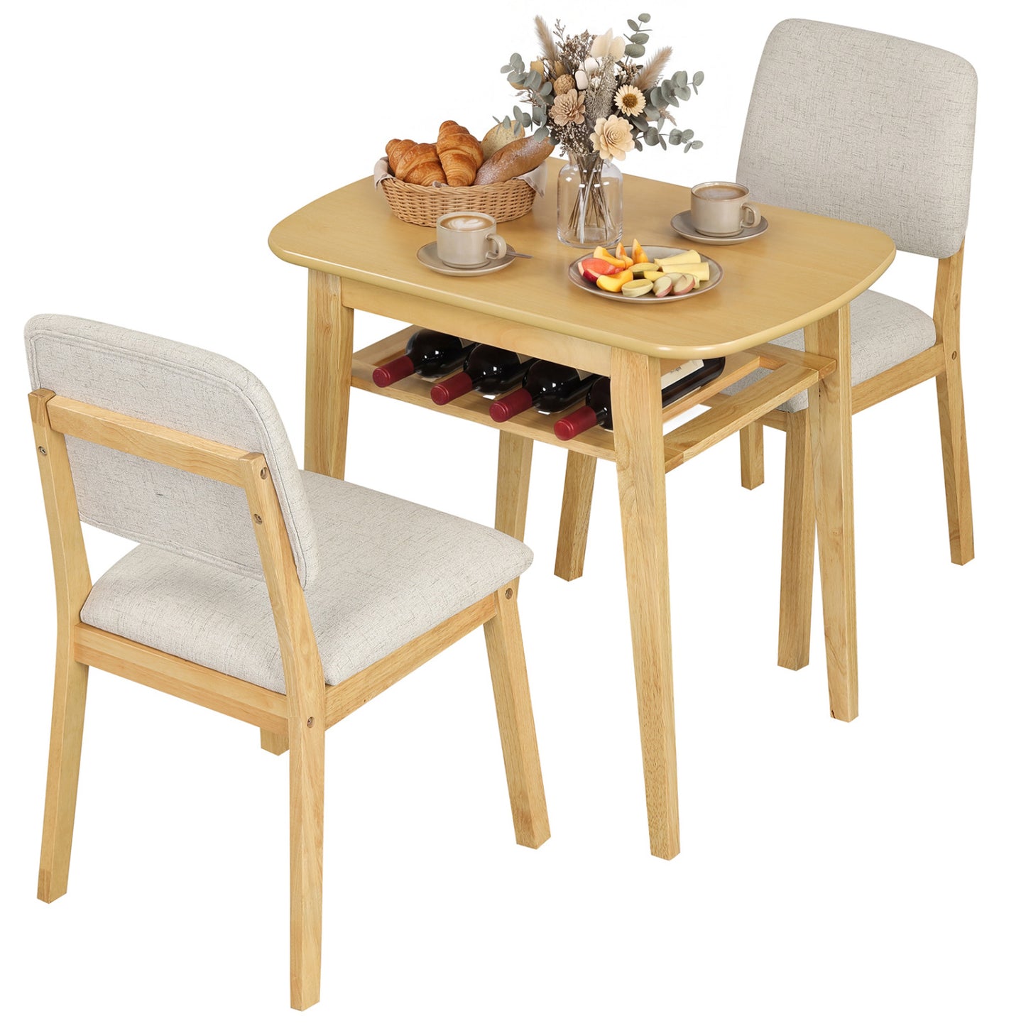3-Piece Dining Table Set with Upholstered Chairs, Natural Dining Room Sets at Gallery Canada