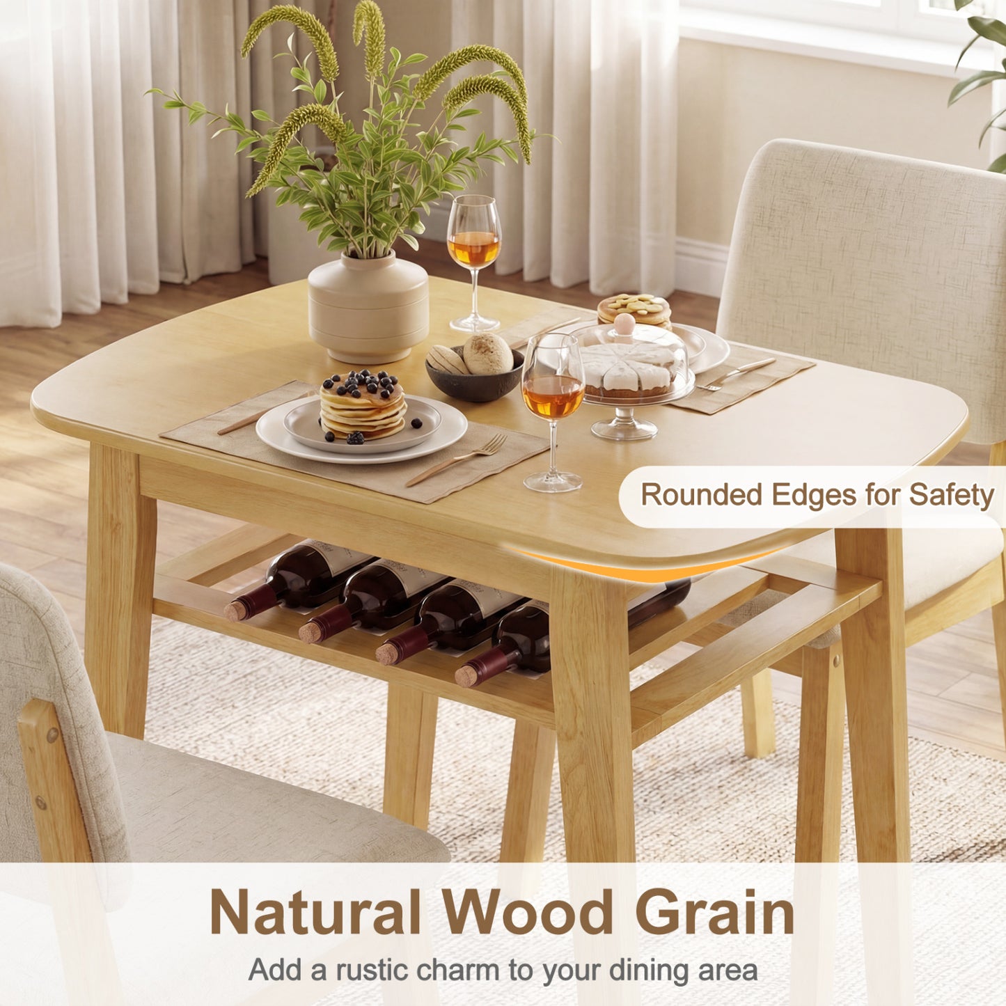 3-Piece Dining Table Set with Upholstered Chairs, Natural Dining Room Sets at Gallery Canada