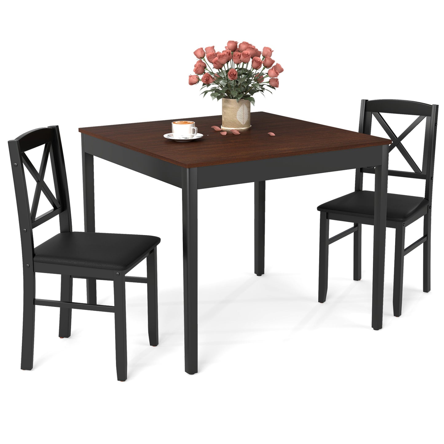 3-Piece Dining Table Set, Wooden Square Kitchen Table, Brown Dining Room Sets at Gallery Canada