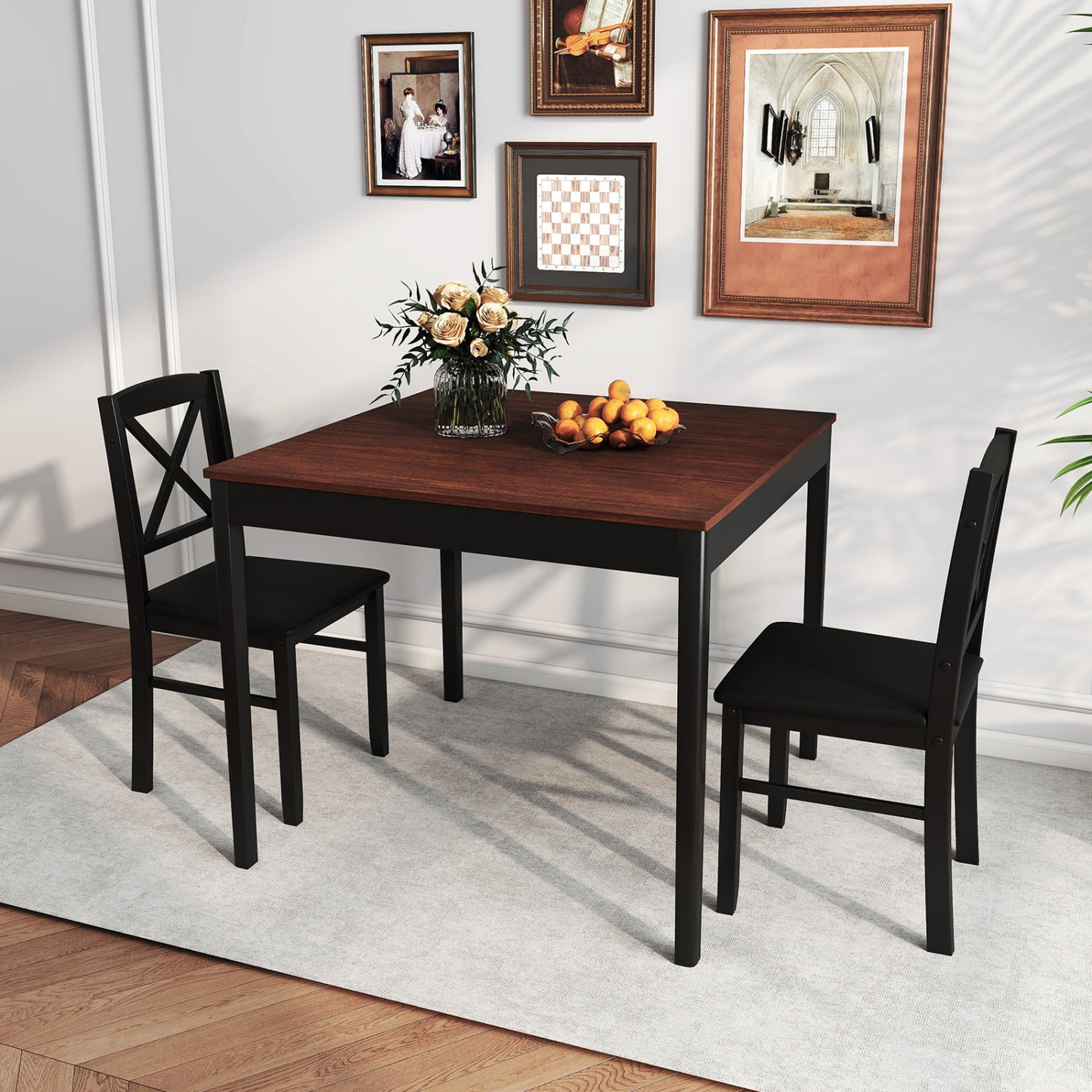 3-Piece Dining Table Set, Wooden Square Kitchen Table, Brown Dining Room Sets at Gallery Canada