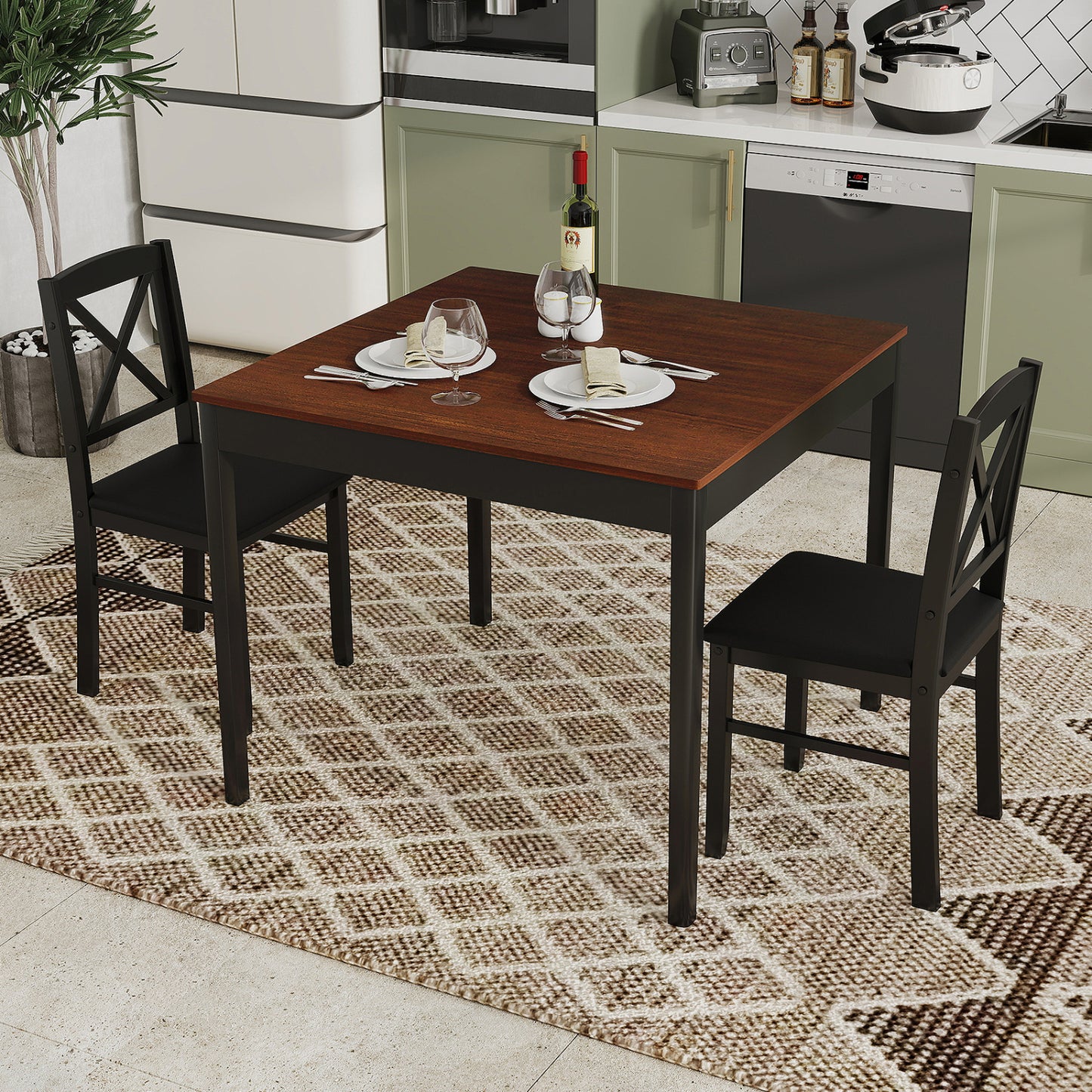 3-Piece Dining Table Set, Wooden Square Kitchen Table, Brown Dining Room Sets at Gallery Canada