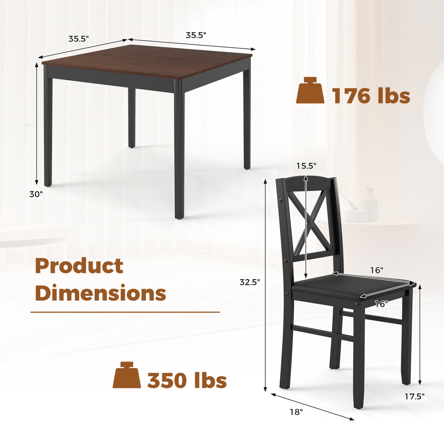 3-Piece Dining Table Set, Wooden Square Kitchen Table, Brown Dining Room Sets at Gallery Canada