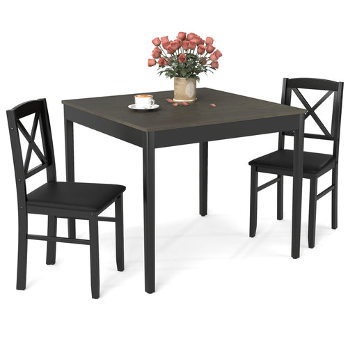 Wooden Square Dining Table Set For 2, Gray