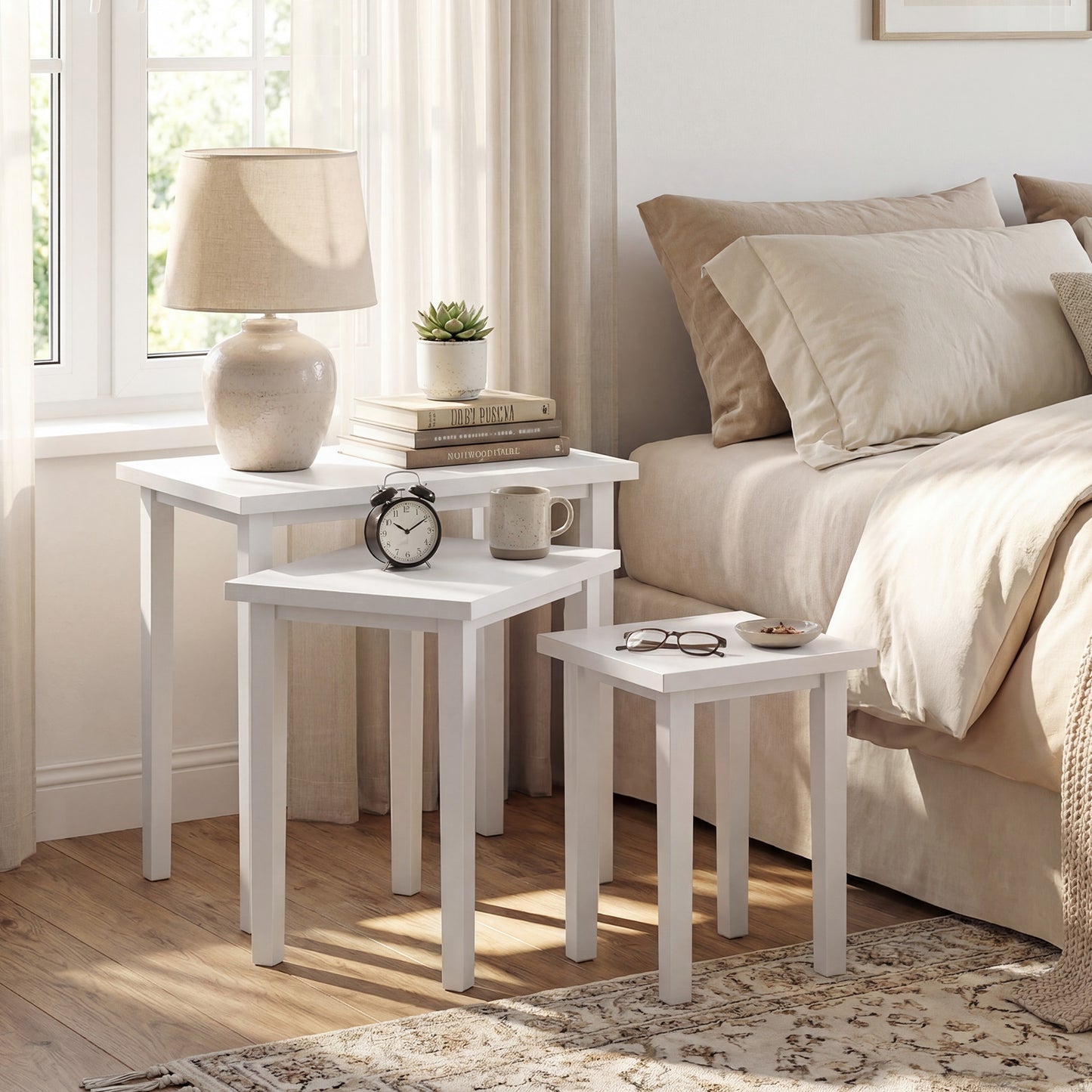 3-Piece Farmhouse Rectangle Side Table Set, White End & Side Tables at Gallery Canada