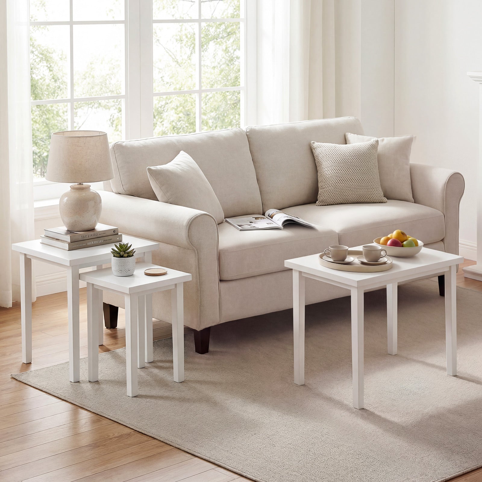 3-Piece Farmhouse Rectangle Side Table Set, White End & Side Tables at Gallery Canada