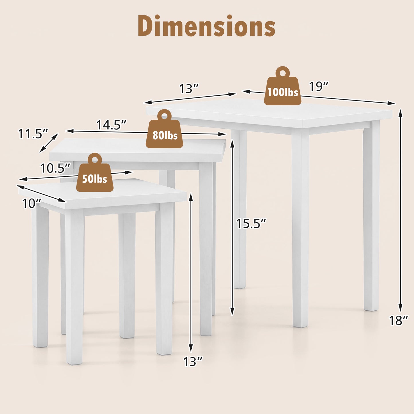 3-Piece Farmhouse Rectangle Side Table Set, White End & Side Tables at Gallery Canada