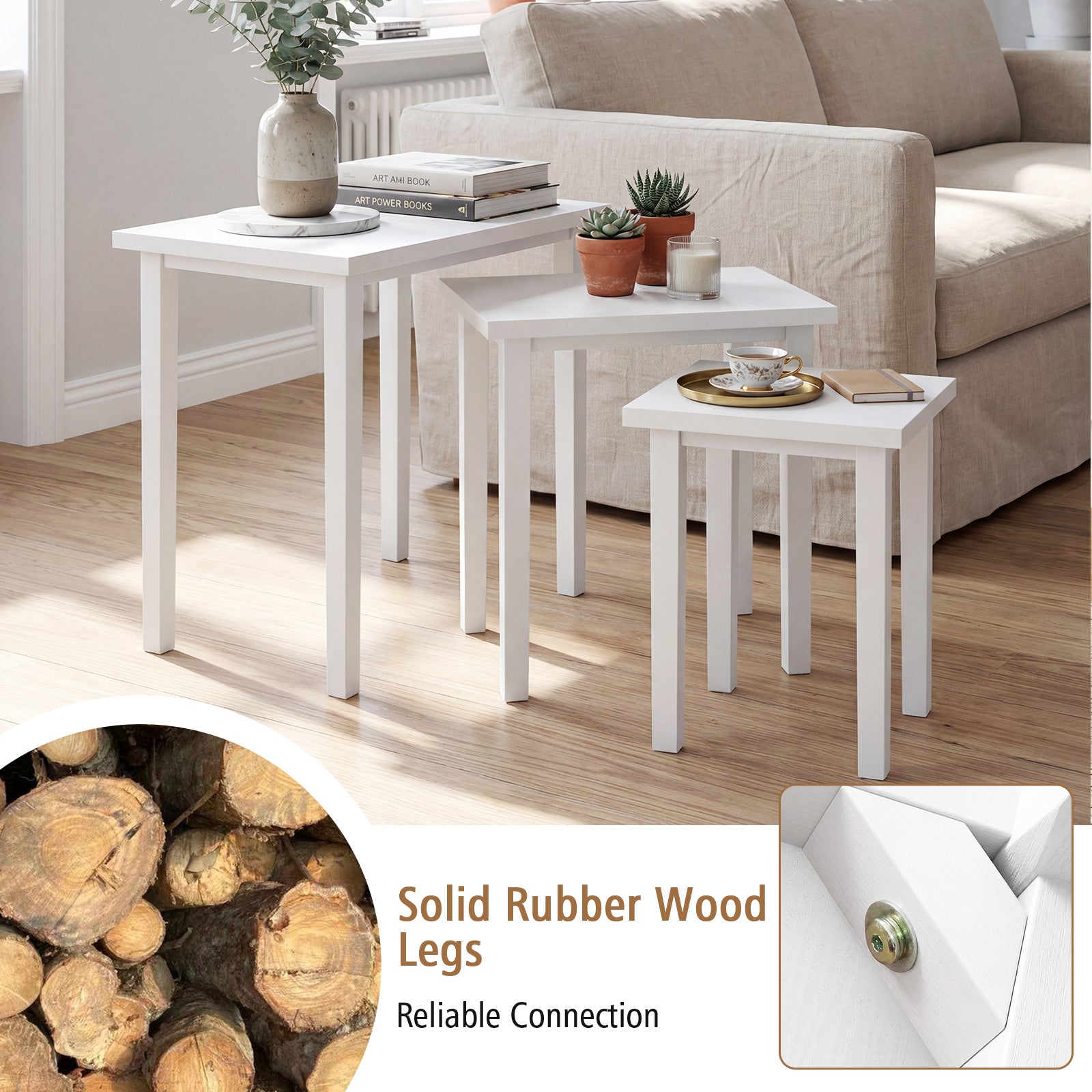 3-Piece Farmhouse Rectangle Side Table Set, White End & Side Tables at Gallery Canada