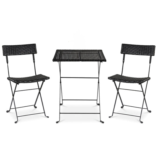 3-Piece Folding Bistro Set, PE Wicker, Black Patio Dining Sets Black at Gallery Canada