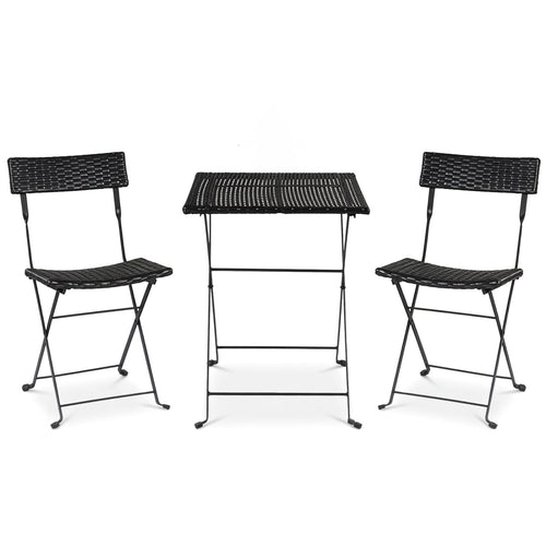 3-Piece Folding Bistro Set, PE Wicker, Black