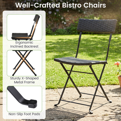3-Piece Folding Bistro Set, PE Wicker, Black