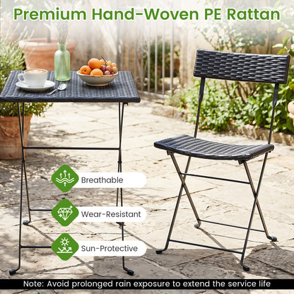 3-Piece Folding Bistro Set, PE Wicker, Black