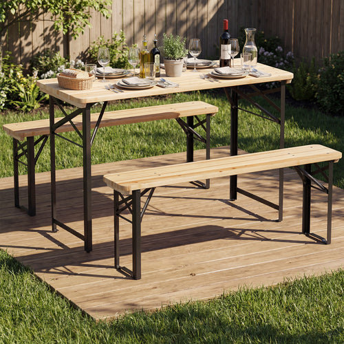 3-Piece Folding Picnic Table With Benches, Portable Camping Set, Black