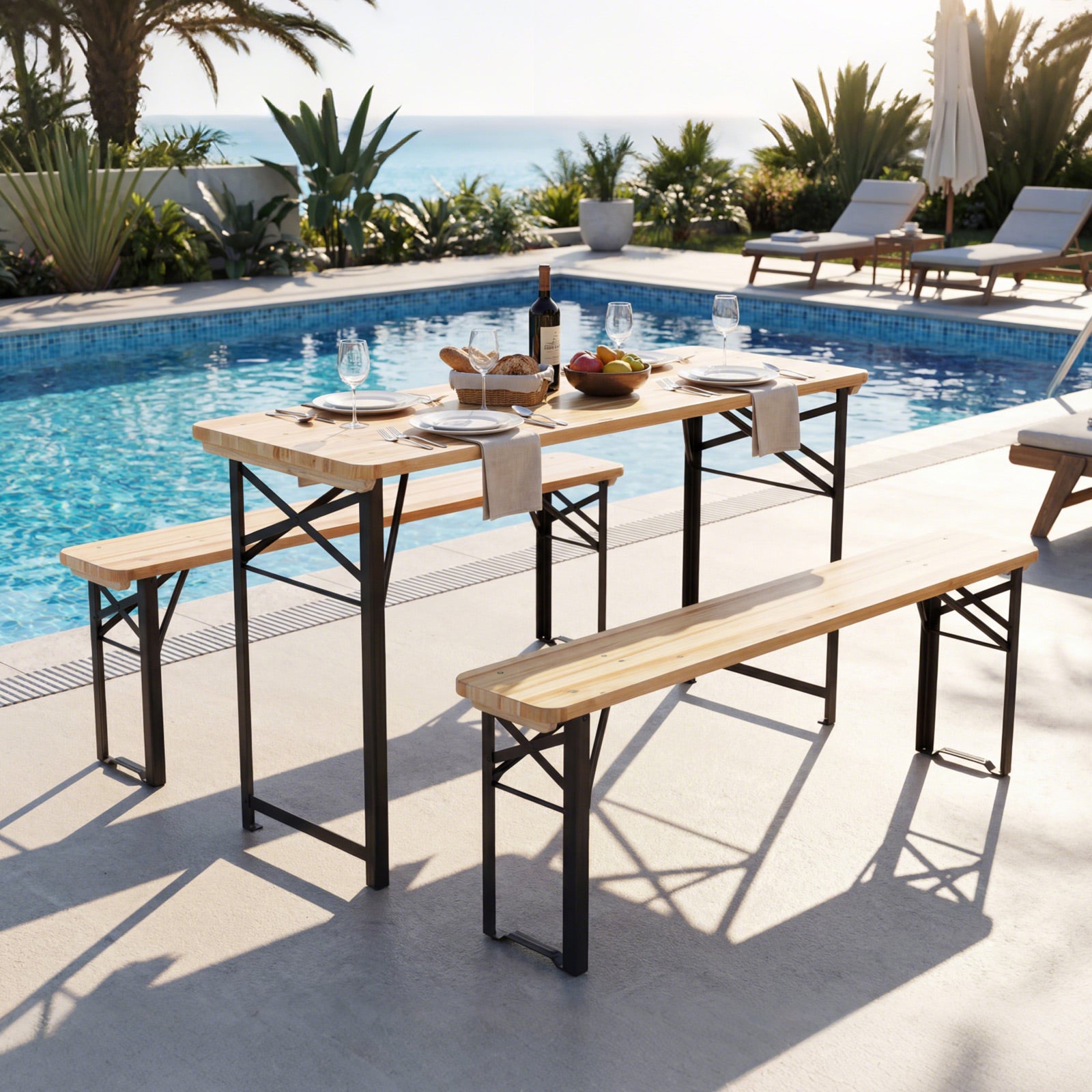 3-Piece Folding Picnic Table With Benches, Portable Camping Set, Black Patio Dining Sets at Gallery Canada